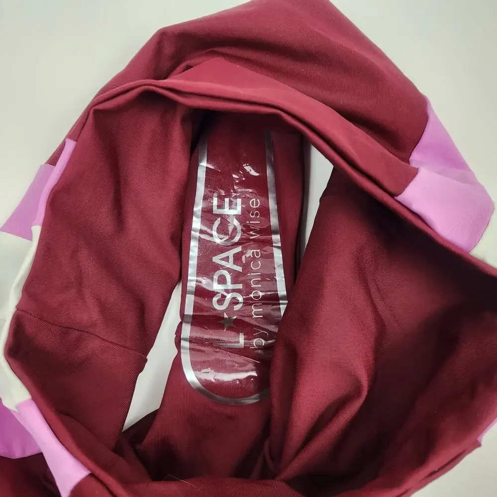 L*Space Portia Bikini Bottom in Burgundy Pink White Size Small High Waist - Picture 4 of 4